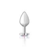 Cheeky Charms Silver Metal Butt Plug with Heart Clear Jewel Medium > Anal Range > Jewel Butt Plugs